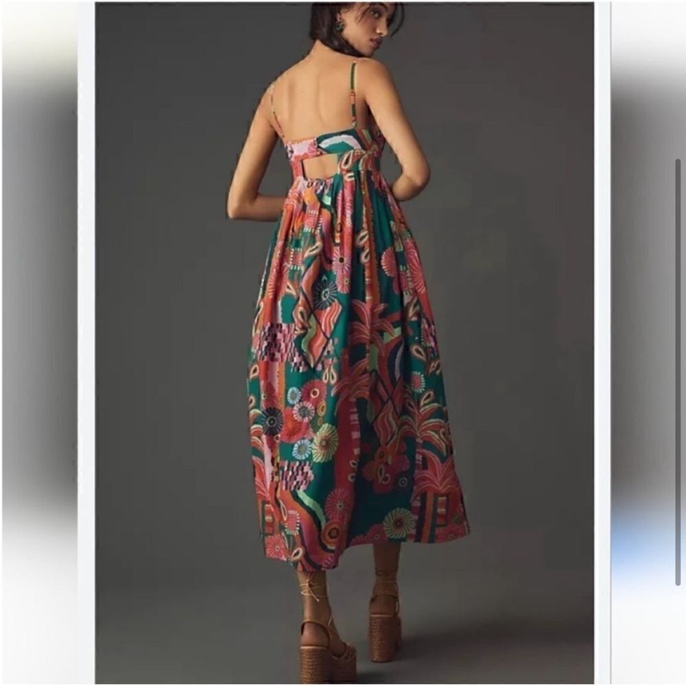NEW Farm Rio x Anthropologie Pleated Palm Cutout Midi Dress Medium - Picture 4 of 8